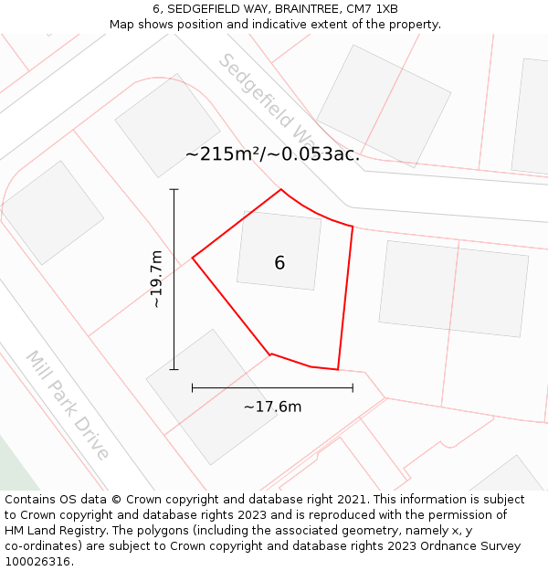 6, SEDGEFIELD WAY, BRAINTREE, CM7 1XB: Plot and title map