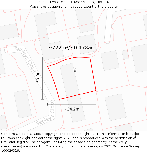 6, SEELEYS CLOSE, BEACONSFIELD, HP9 1TA: Plot and title map