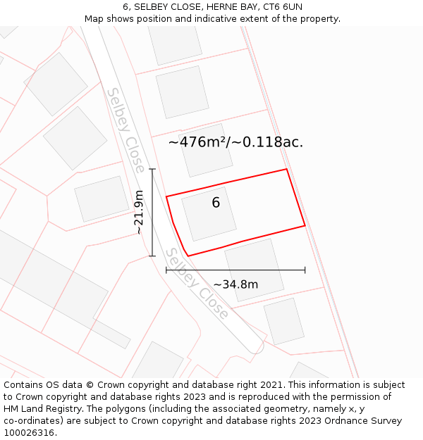 6, SELBEY CLOSE, HERNE BAY, CT6 6UN: Plot and title map