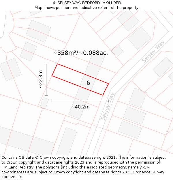 6, SELSEY WAY, BEDFORD, MK41 9EB: Plot and title map