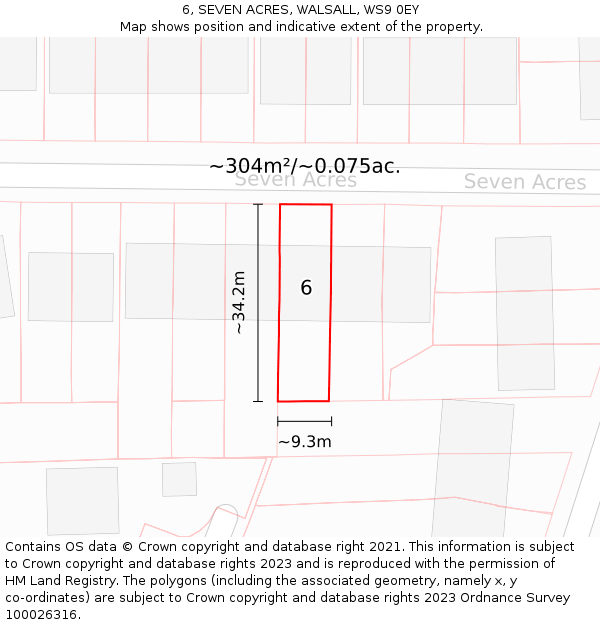 6, SEVEN ACRES, WALSALL, WS9 0EY: Plot and title map