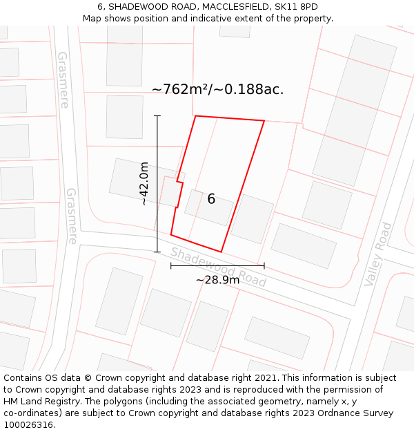 6, SHADEWOOD ROAD, MACCLESFIELD, SK11 8PD: Plot and title map