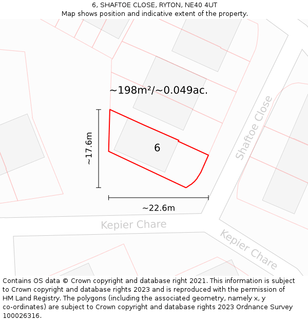 6, SHAFTOE CLOSE, RYTON, NE40 4UT: Plot and title map