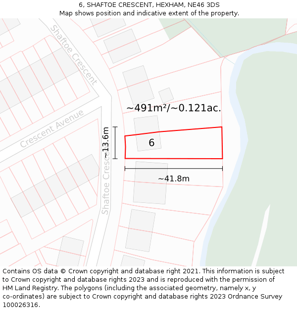 6, SHAFTOE CRESCENT, HEXHAM, NE46 3DS: Plot and title map