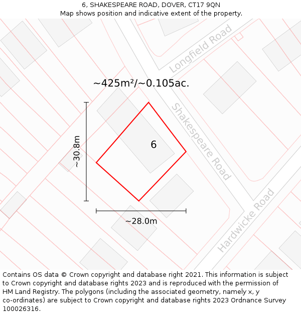 6, SHAKESPEARE ROAD, DOVER, CT17 9QN: Plot and title map