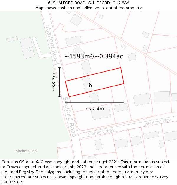 6, SHALFORD ROAD, GUILDFORD, GU4 8AA: Plot and title map