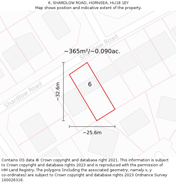 6, SHARDLOW ROAD, HORNSEA, HU18 1EY: Plot and title map