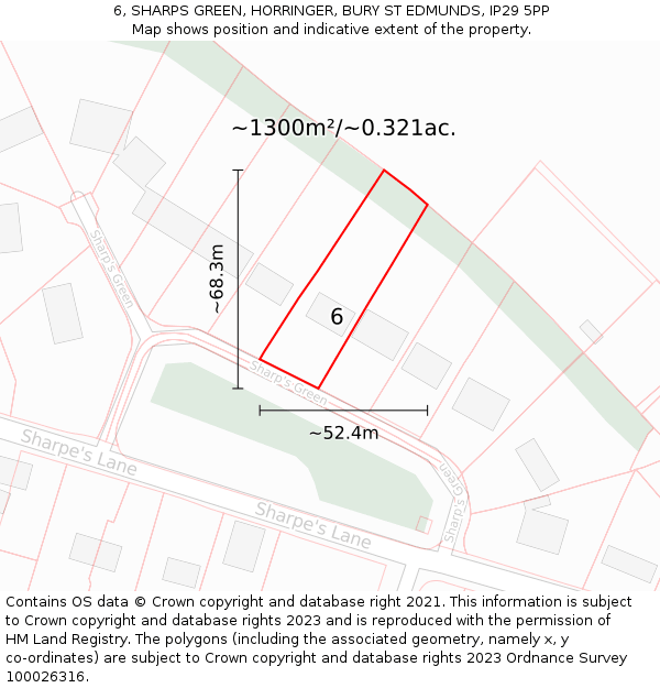 6, SHARPS GREEN, HORRINGER, BURY ST EDMUNDS, IP29 5PP: Plot and title map