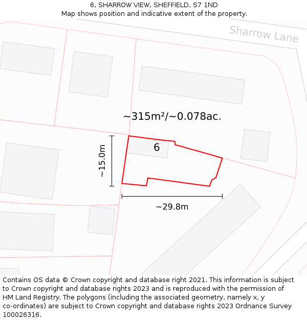 6, SHARROW VIEW, SHEFFIELD, S7 1ND: Plot and title map