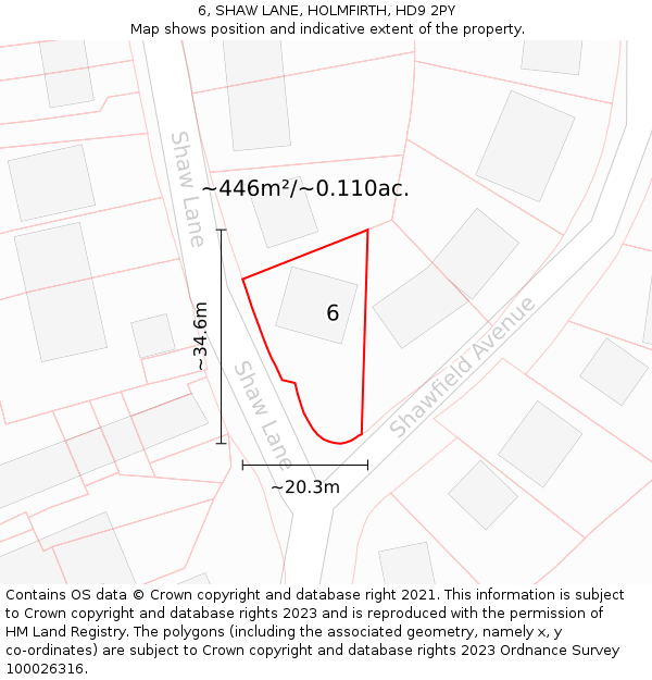 6, SHAW LANE, HOLMFIRTH, HD9 2PY: Plot and title map