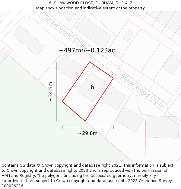 6, SHAW WOOD CLOSE, DURHAM, DH1 4LZ: Plot and title map