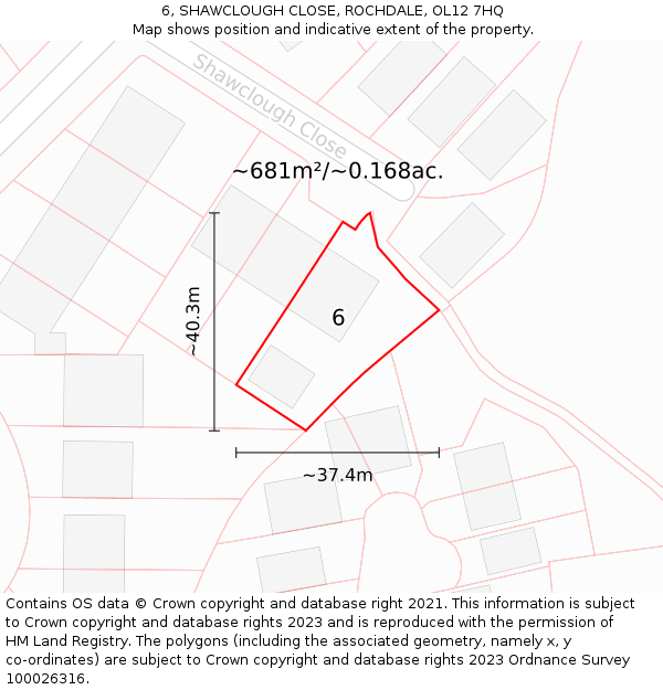 6, SHAWCLOUGH CLOSE, ROCHDALE, OL12 7HQ: Plot and title map