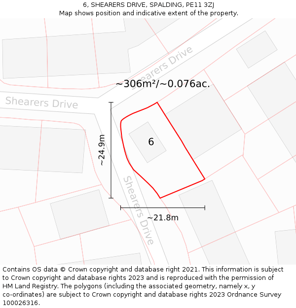 6, SHEARERS DRIVE, SPALDING, PE11 3ZJ: Plot and title map