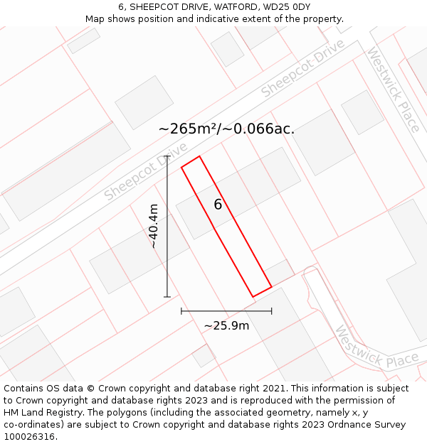 6, SHEEPCOT DRIVE, WATFORD, WD25 0DY: Plot and title map