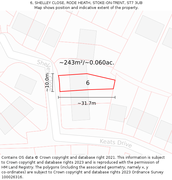 6, SHELLEY CLOSE, RODE HEATH, STOKE-ON-TRENT, ST7 3UB: Plot and title map