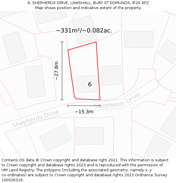 6, SHEPHERDS DRIVE, LAWSHALL, BURY ST EDMUNDS, IP29 4PZ: Plot and title map