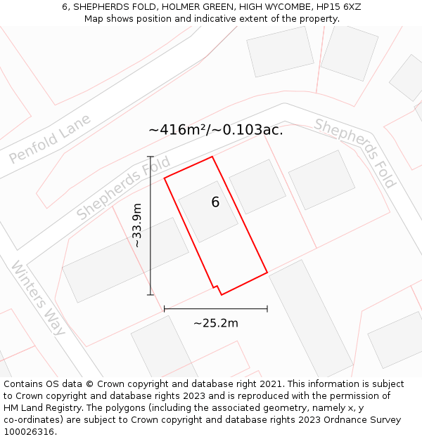 6, SHEPHERDS FOLD, HOLMER GREEN, HIGH WYCOMBE, HP15 6XZ: Plot and title map