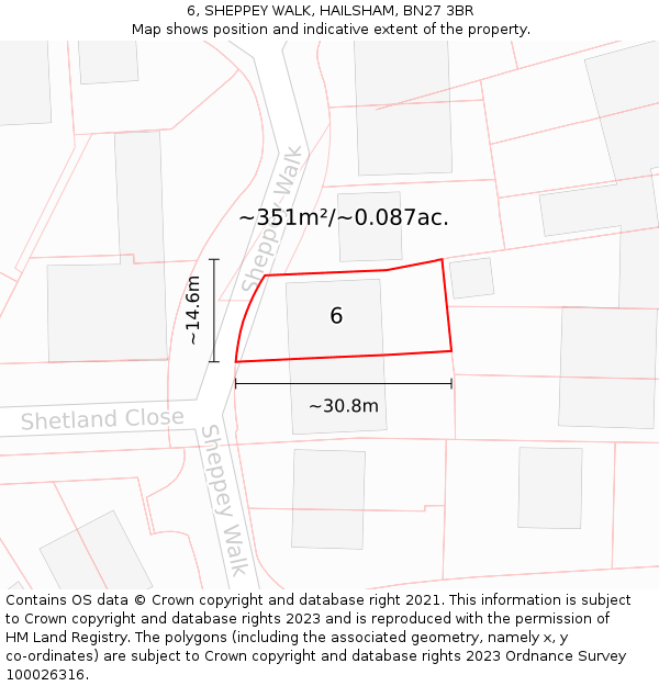 6, SHEPPEY WALK, HAILSHAM, BN27 3BR: Plot and title map