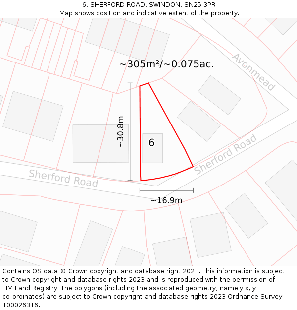 6, SHERFORD ROAD, SWINDON, SN25 3PR: Plot and title map