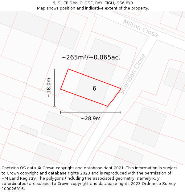 6, SHERIDAN CLOSE, RAYLEIGH, SS6 8YR: Plot and title map