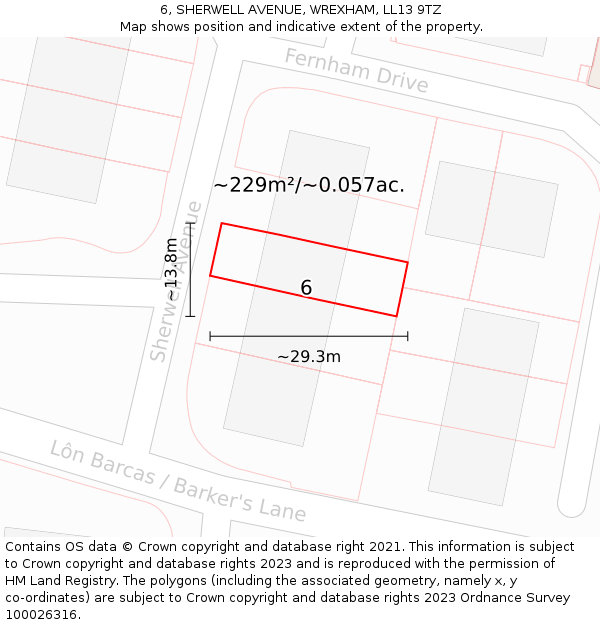 6, SHERWELL AVENUE, WREXHAM, LL13 9TZ: Plot and title map