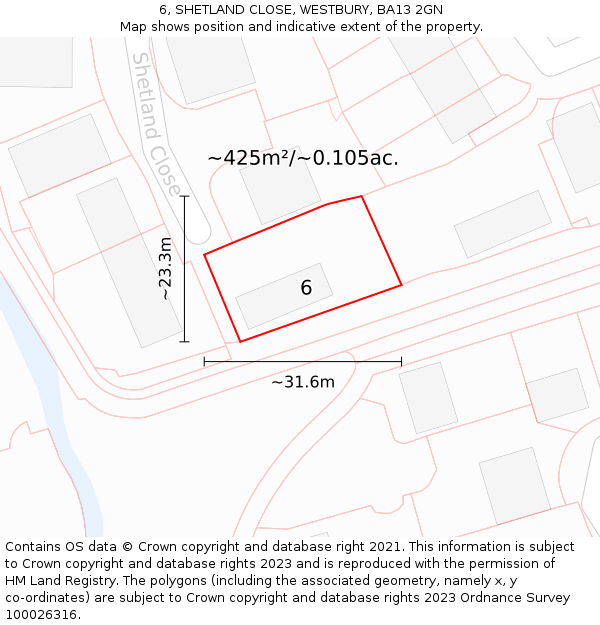 6, SHETLAND CLOSE, WESTBURY, BA13 2GN: Plot and title map