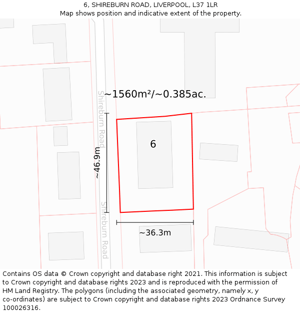 6, SHIREBURN ROAD, LIVERPOOL, L37 1LR: Plot and title map