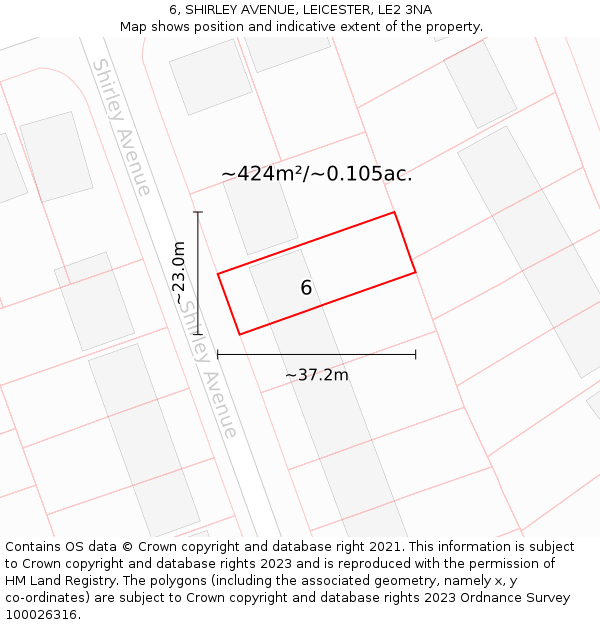 6, SHIRLEY AVENUE, LEICESTER, LE2 3NA: Plot and title map