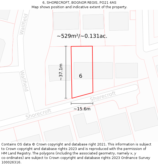 6, SHORECROFT, BOGNOR REGIS, PO21 4AS: Plot and title map