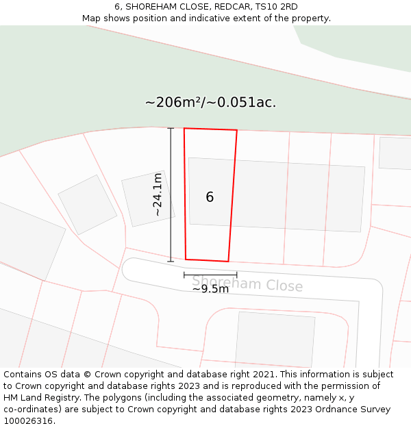 6, SHOREHAM CLOSE, REDCAR, TS10 2RD: Plot and title map