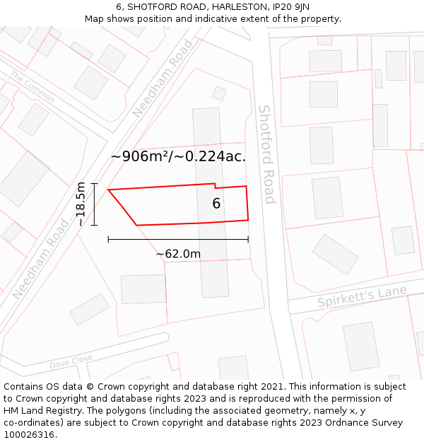 6, SHOTFORD ROAD, HARLESTON, IP20 9JN: Plot and title map