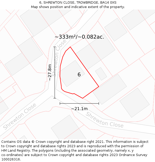 6, SHREWTON CLOSE, TROWBRIDGE, BA14 0XS: Plot and title map