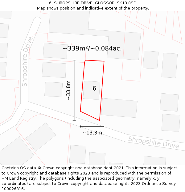 6, SHROPSHIRE DRIVE, GLOSSOP, SK13 8SD: Plot and title map