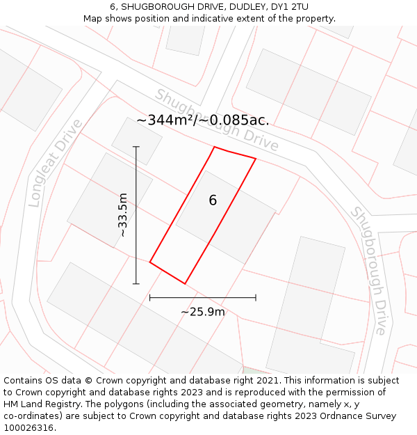 6, SHUGBOROUGH DRIVE, DUDLEY, DY1 2TU: Plot and title map