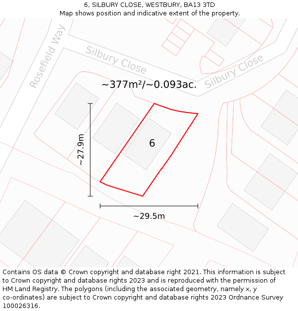 6, SILBURY CLOSE, WESTBURY, BA13 3TD: Plot and title map