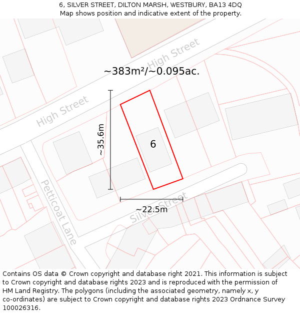 6, SILVER STREET, DILTON MARSH, WESTBURY, BA13 4DQ: Plot and title map