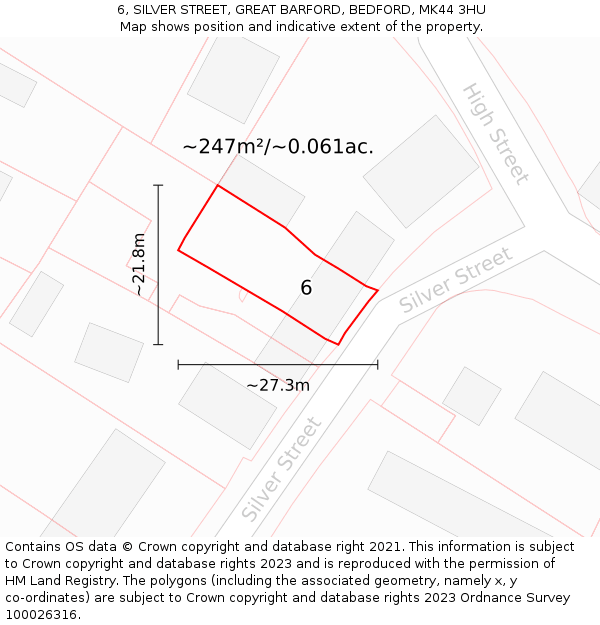 6, SILVER STREET, GREAT BARFORD, BEDFORD, MK44 3HU: Plot and title map