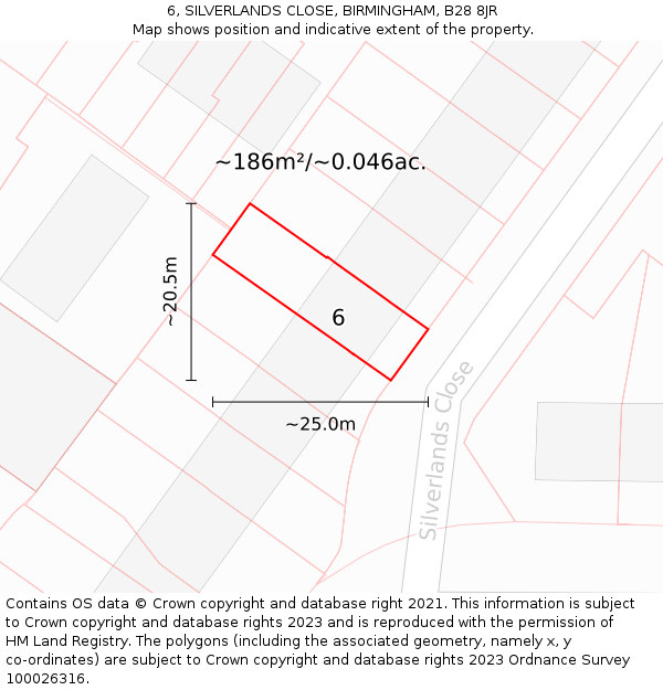 6, SILVERLANDS CLOSE, BIRMINGHAM, B28 8JR: Plot and title map