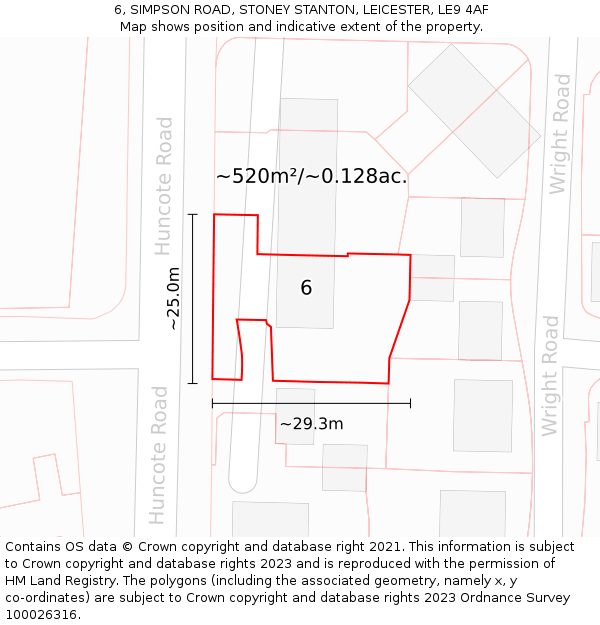 6, SIMPSON ROAD, STONEY STANTON, LEICESTER, LE9 4AF: Plot and title map