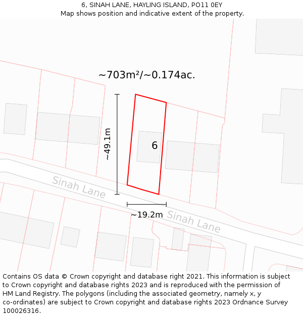 6, SINAH LANE, HAYLING ISLAND, PO11 0EY: Plot and title map