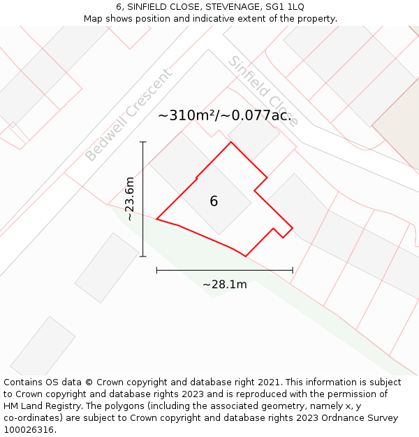 6, SINFIELD CLOSE, STEVENAGE, SG1 1LQ: Plot and title map