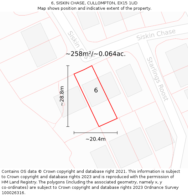 6, SISKIN CHASE, CULLOMPTON, EX15 1UD: Plot and title map