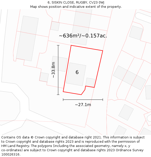 6, SISKIN CLOSE, RUGBY, CV23 0WJ: Plot and title map