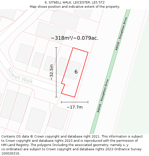 6, SITWELL WALK, LEICESTER, LE5 5TZ: Plot and title map