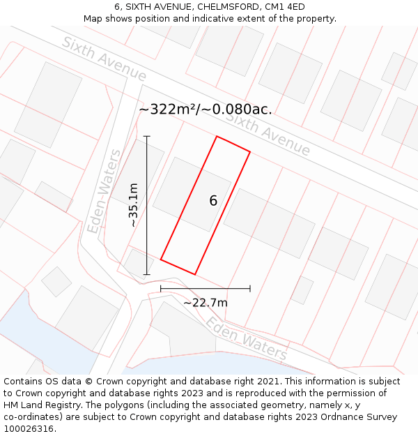 6, SIXTH AVENUE, CHELMSFORD, CM1 4ED: Plot and title map