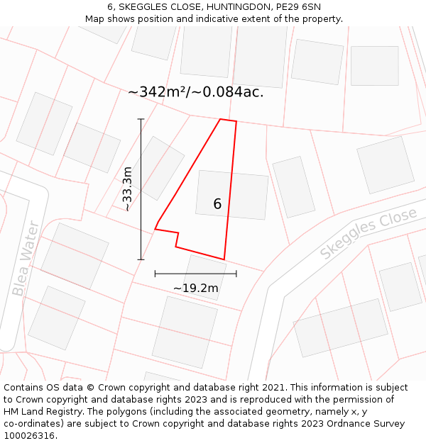 6, SKEGGLES CLOSE, HUNTINGDON, PE29 6SN: Plot and title map