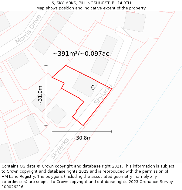 6, SKYLARKS, BILLINGSHURST, RH14 9TH: Plot and title map