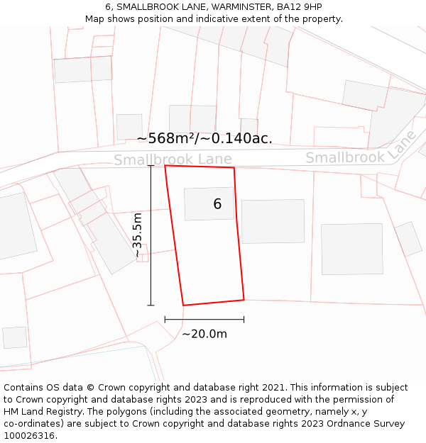 6, SMALLBROOK LANE, WARMINSTER, BA12 9HP: Plot and title map