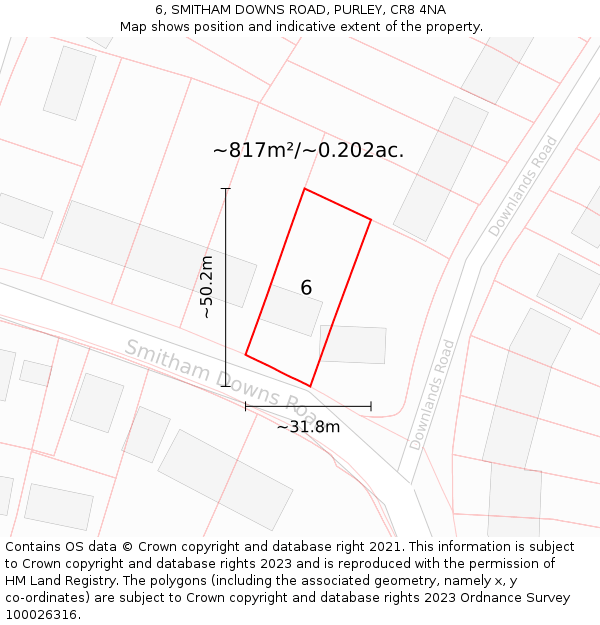 6, SMITHAM DOWNS ROAD, PURLEY, CR8 4NA: Plot and title map