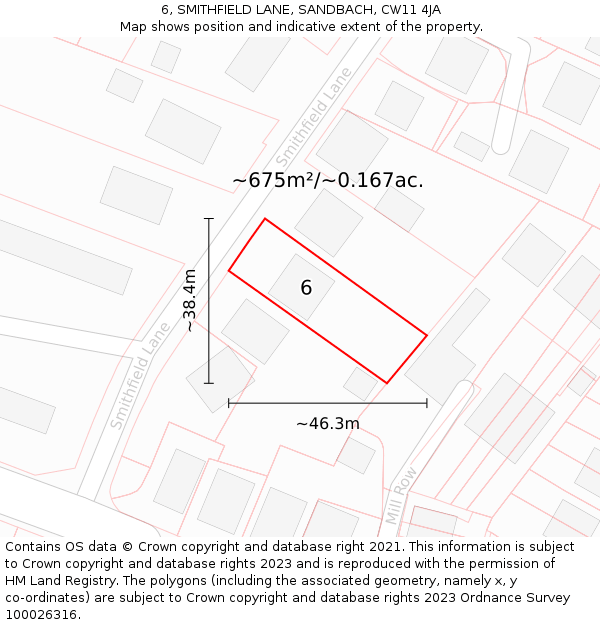 6, SMITHFIELD LANE, SANDBACH, CW11 4JA: Plot and title map